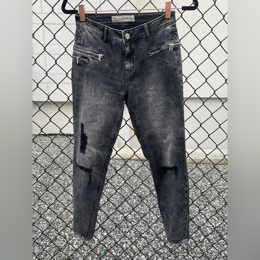 MM Madame Moto Stylish Distressed Black  Washed  Ankle Jeans
